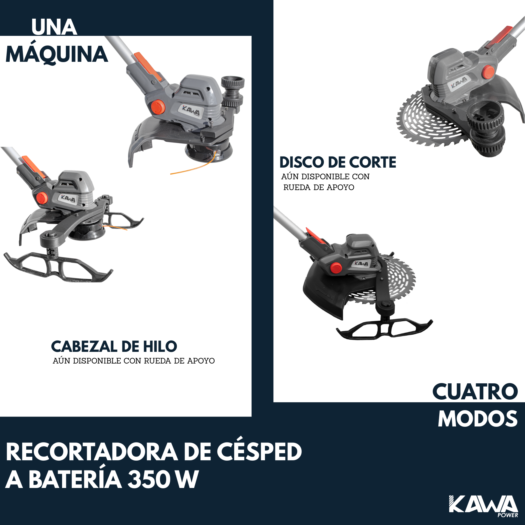 Kawapower Recortadora de césped a batería 18V 2x2Ah 18V 350W - Imagen 3