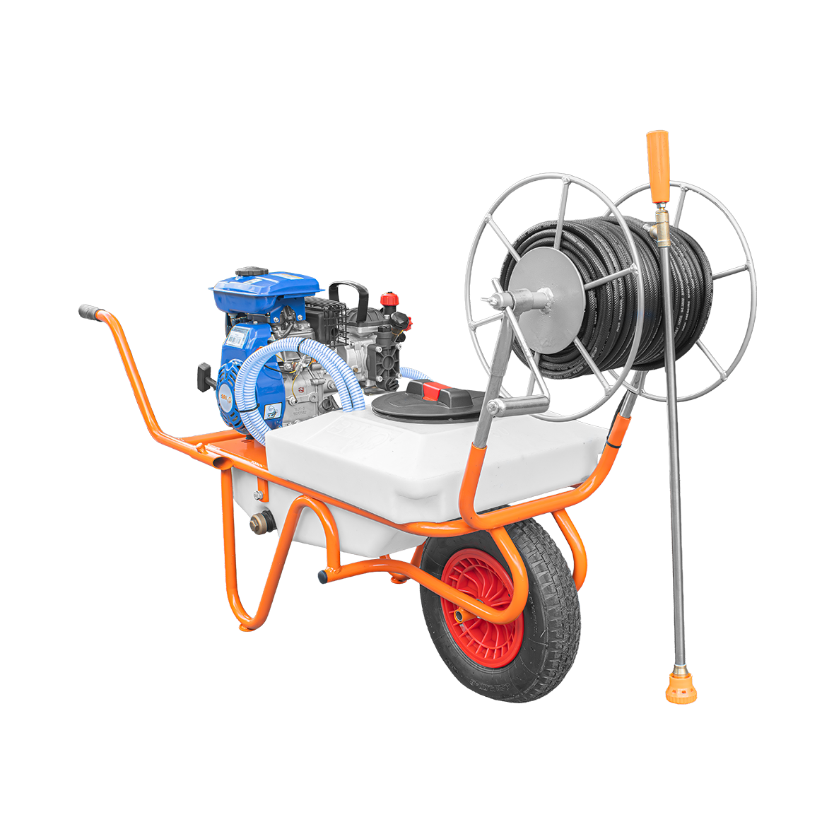 Bricoferr Carretilla sulfatadora de 1 rueda 80cc 50L con manguera de 50 metros y lanza de 90 cm - Imagen 2