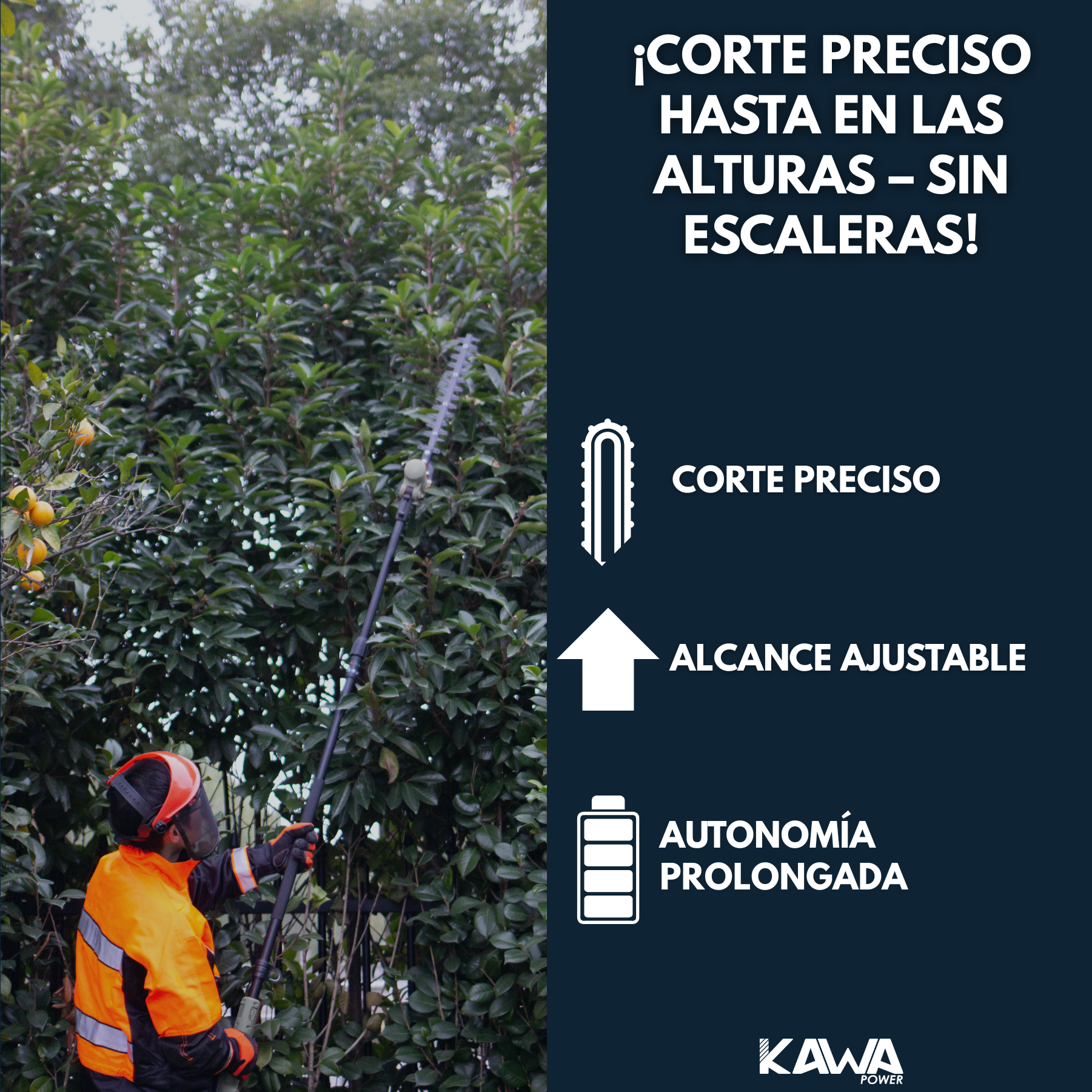 Kawapower Cortasetos telescópico a batería 18V 2x4Ah 18V 400W - Imagen 3