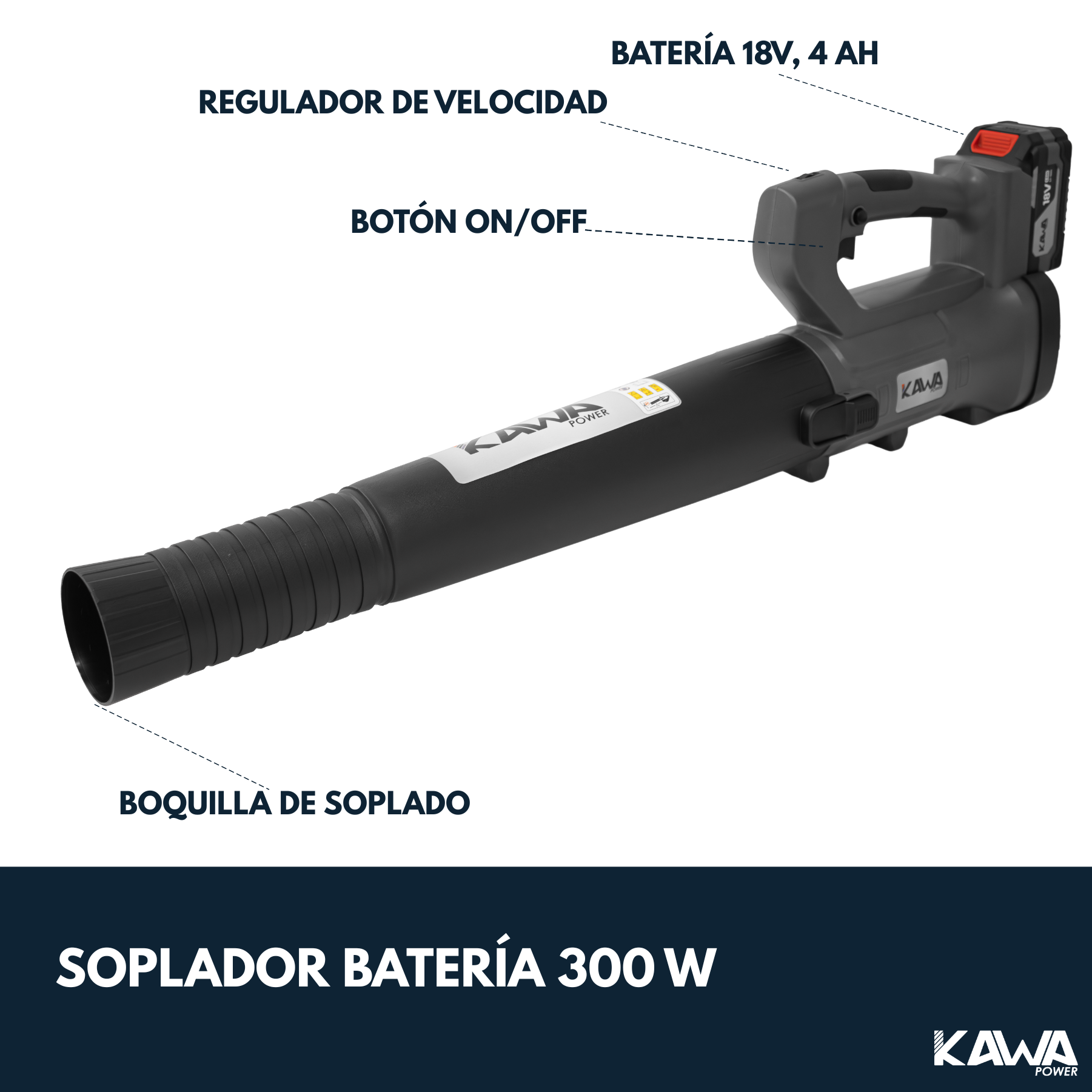 Kawapower Soplador a batería 18V 2x4Ah 18V 300W - Imagen 2